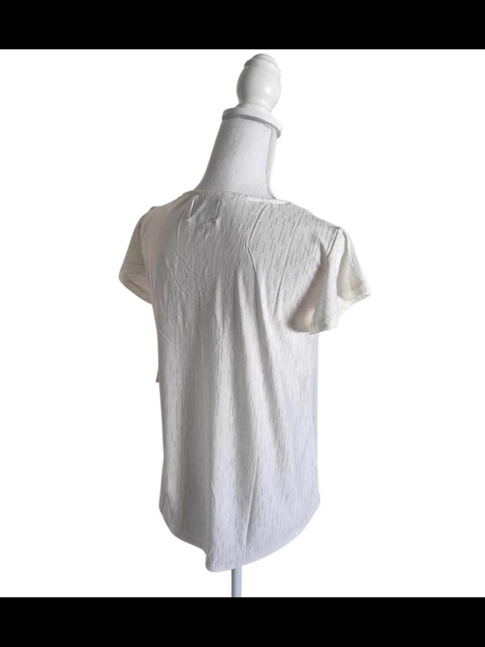 Light Cream V-Neck Flutter Sleeve Blouse with Button Detail - Picture 4 of 9
